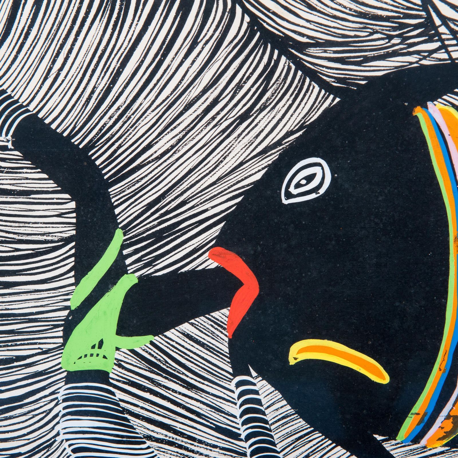 African Bantu Art, Expressive, Surrealistic Gouache By Marcel Gotène 1980s photo 2493.0