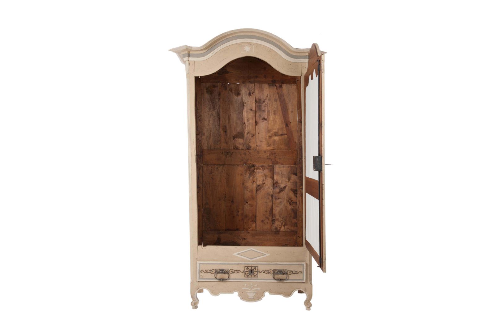 18th Century Painted Cabinet From Provence In Yellow, Grey And Off White photo Furniture