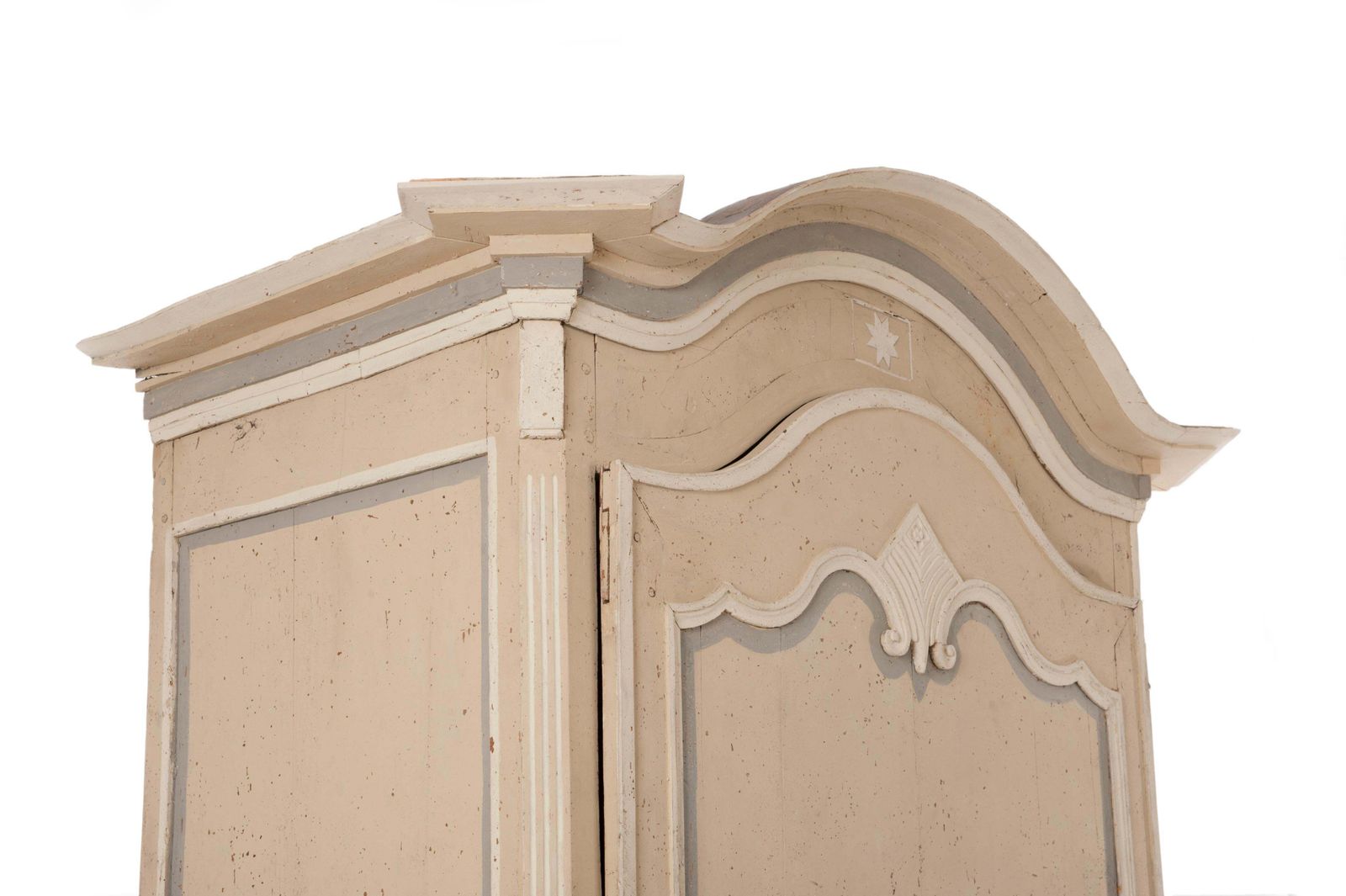 18th Century Painted Cabinet From Provence In Yellow, Grey And Off White photo buy