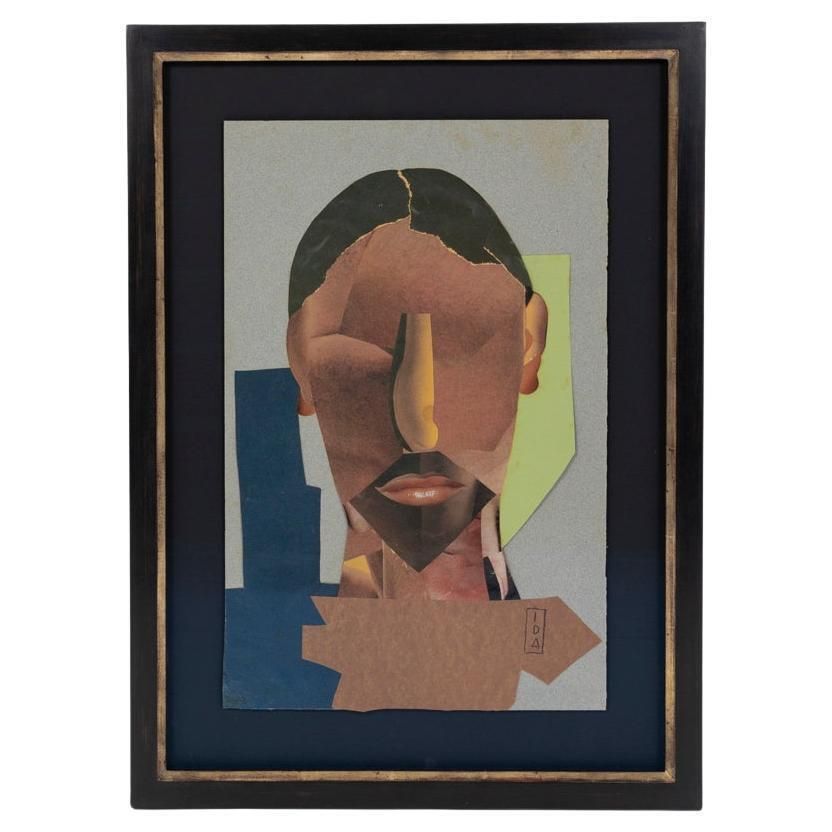Abstract French Mid Century Cubistic Collage By Ida Colucci, Signed By Hand