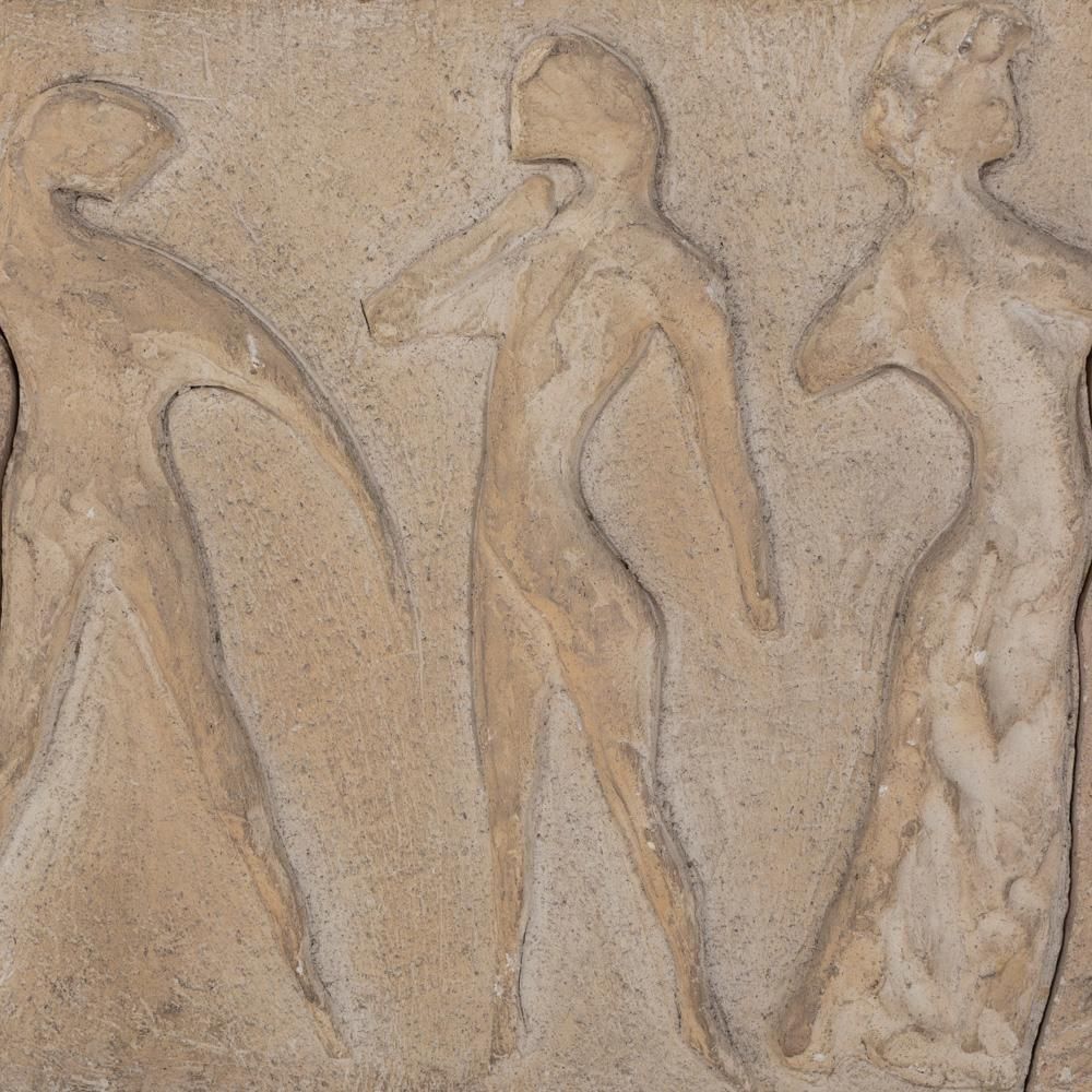 Italian Mid Century Sculptural Figurative Sandstone Wall Pannel Signed 1950s photo Art