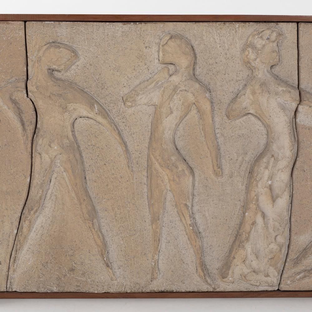 Italian Mid Century Sculptural Figurative Sandstone Wall Pannel Signed 1950s photo vinterior