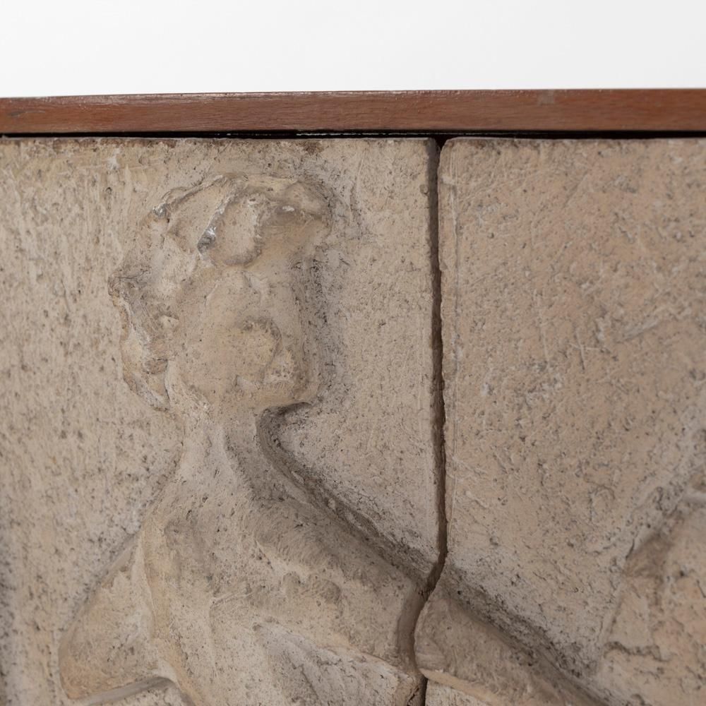 Art Italian Mid Century Sculptural Figurative Sandstone Wall Pannel Signed 1950s photo