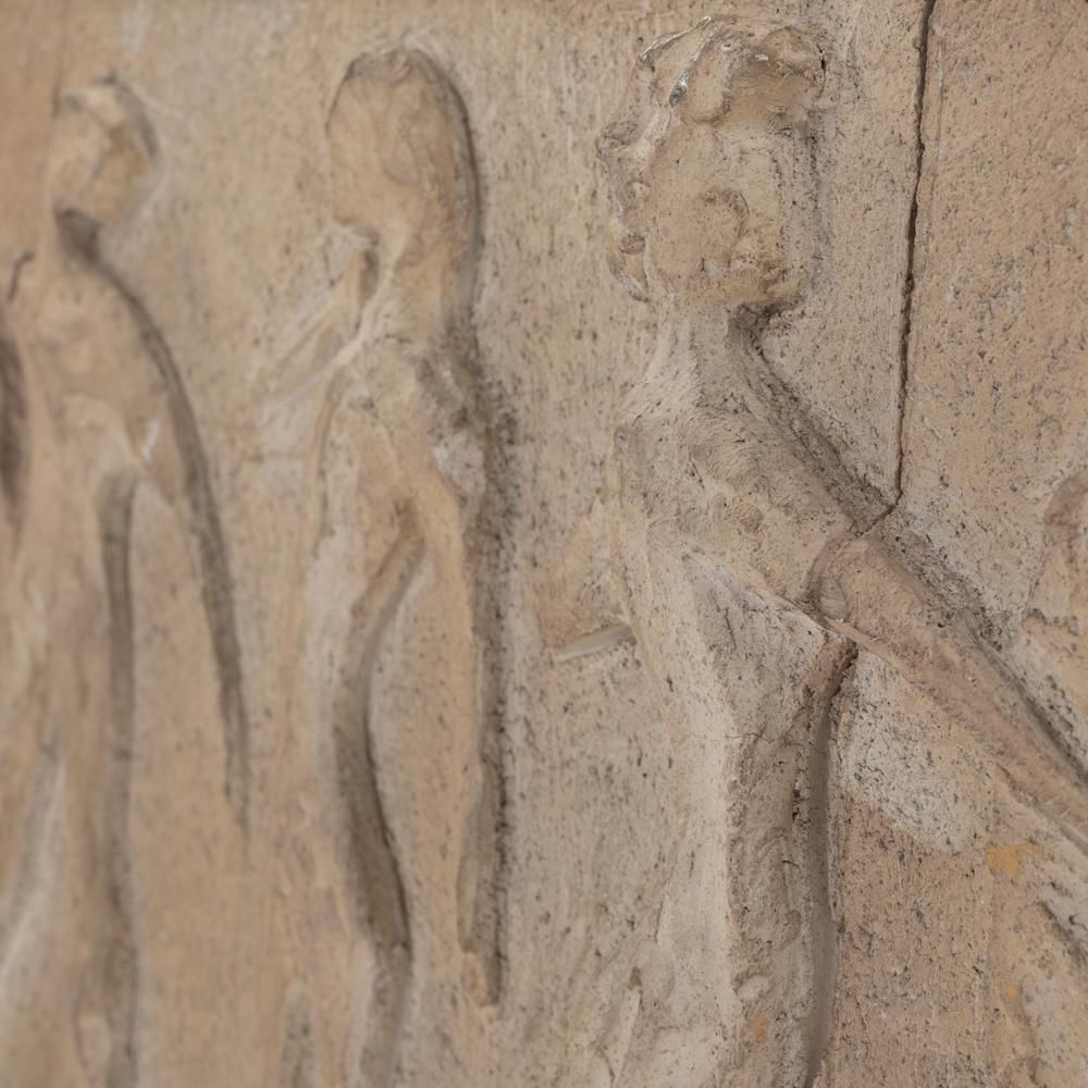 photo buy Italian Mid Century Sculptural Figurative Sandstone Wall Pannel Signed 1950s
