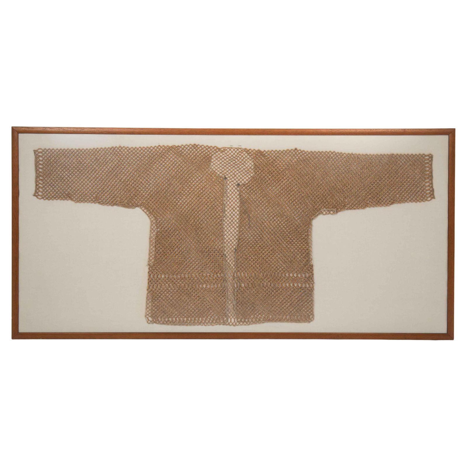 Asian Textile Picture Of A Knotted Bamboo Jacket On Linen, Myanmar 1900 1920