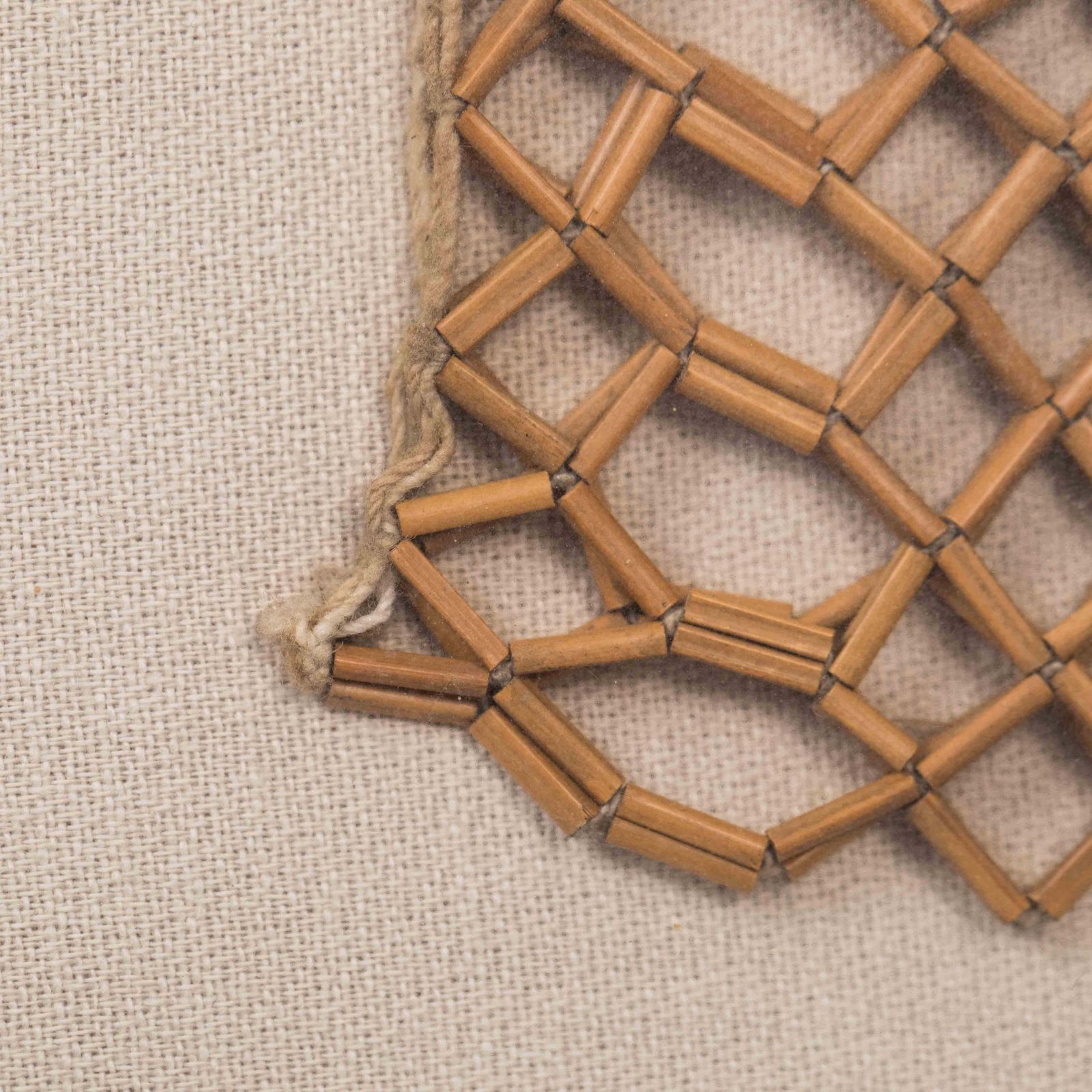 Asian Textile Picture Of A Knotted Bamboo Jacket On Linen, Myanmar 1900 1920 photo vinterior