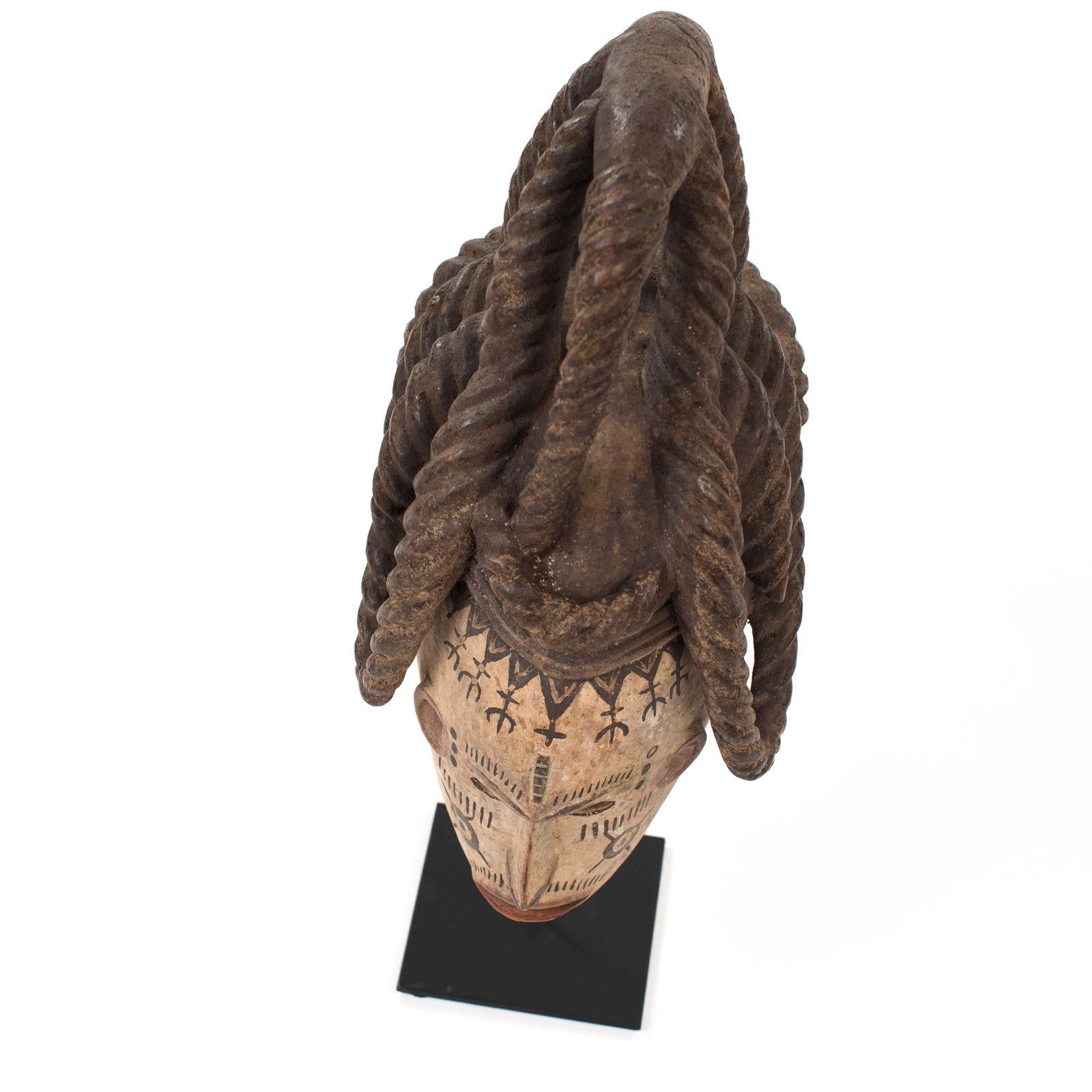 photo buy African Wooden Female Igbo Agbogo Tribal Mask Brown Red Beige Nigeria 1970s