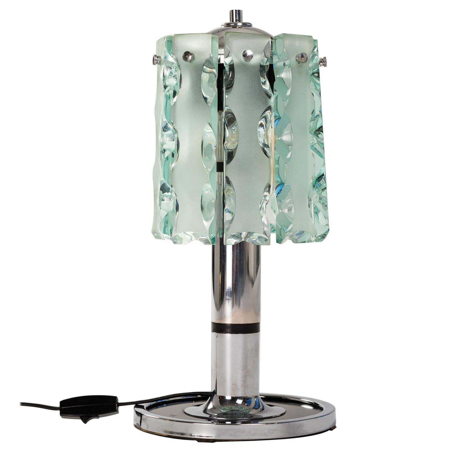 Italian Mid Century Fontana Arte Table Lamp Zero Quattro With Green Glass Blades