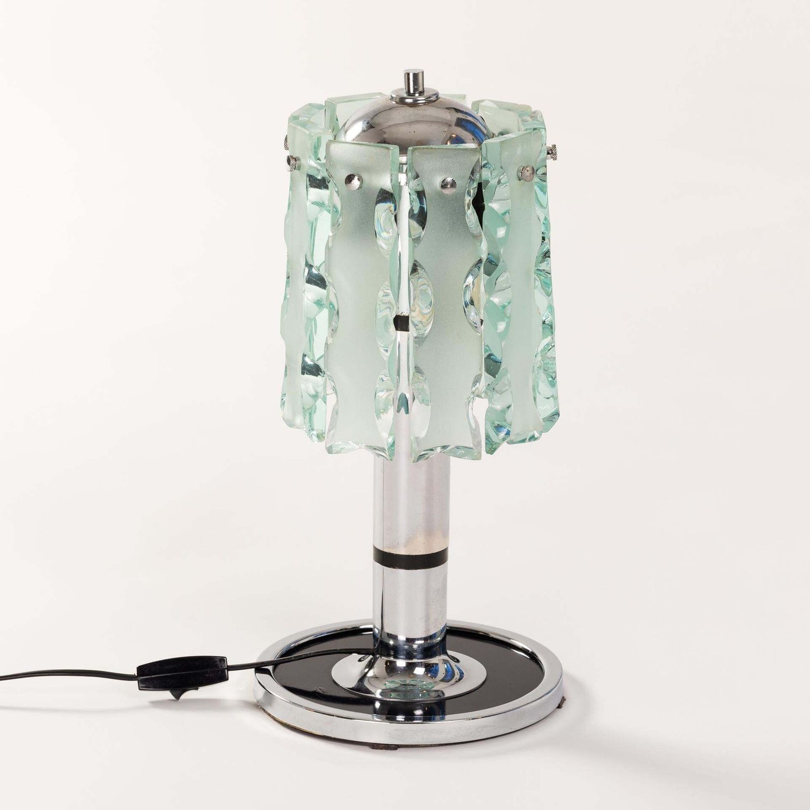Italian Mid Century Fontana Arte Table Lamp Zero Quattro With Green Glass Blades photo for sale