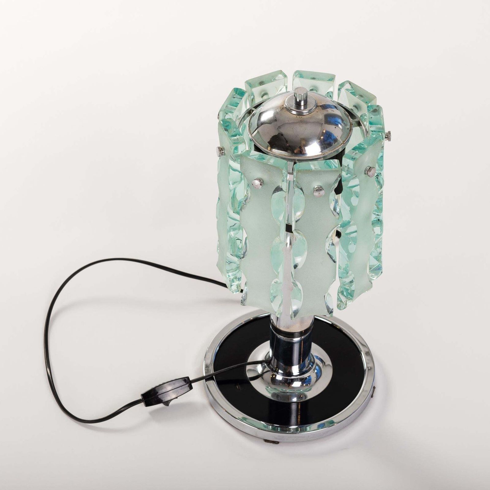 Italian Mid Century Fontana Arte Table Lamp Zero Quattro With Green Glass Blades photo buy