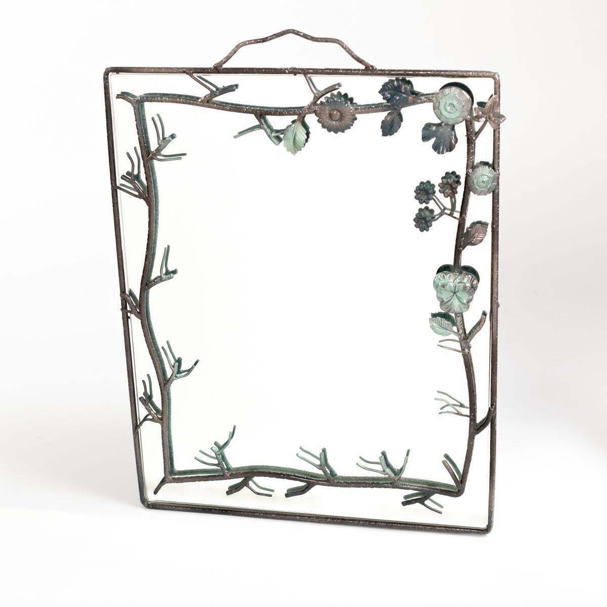 French Midcentury Bronze Naturalistic Designed Mirror For Lanvin Paris, 1970s photo vintage