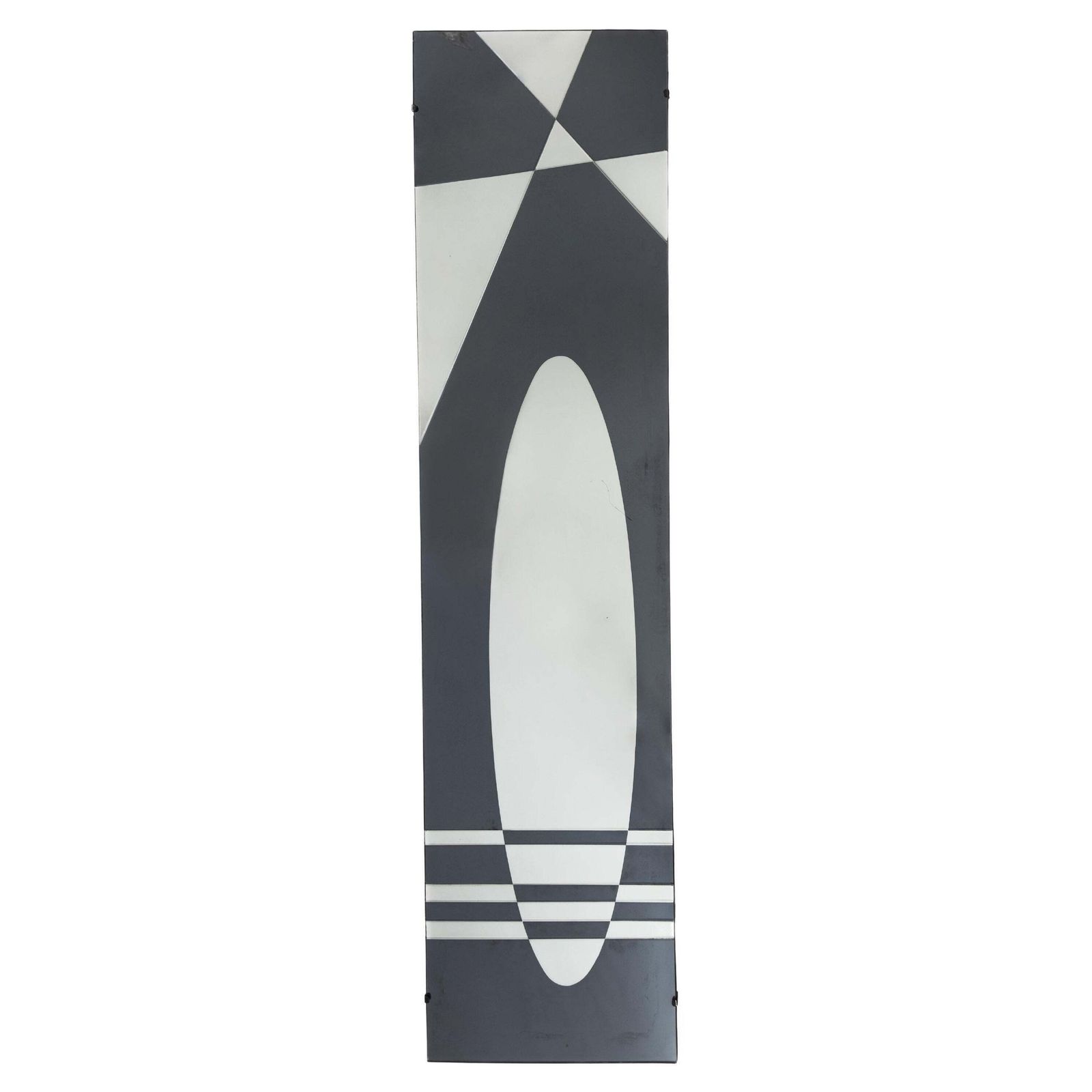 French Mid Century Graphic Mirror In Anthracite Silver By Jacques Hitier, 1960s