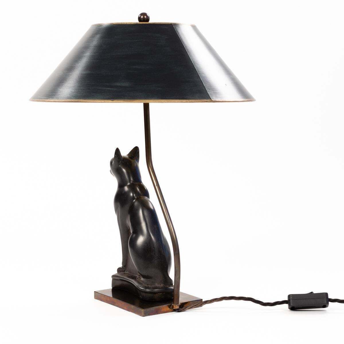 French Art Deco Figural Table Lamp Of A Sitting Stone Cat God France, 1940 Ies photo buy