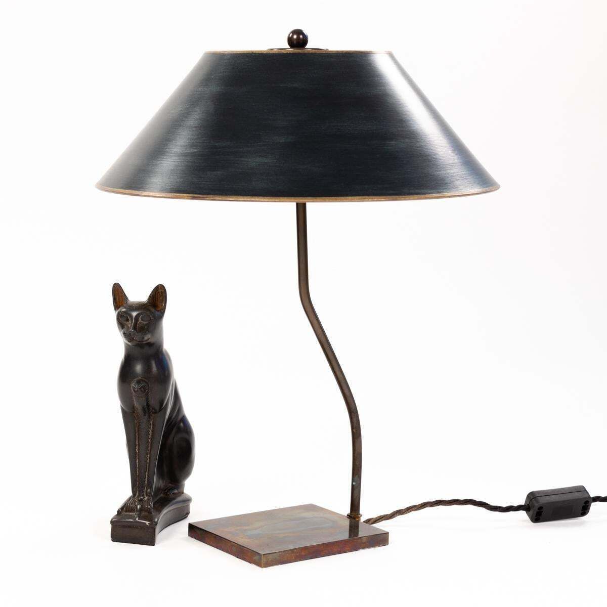 photo for sale French Art Deco Figural Table Lamp Of A Sitting Stone Cat God France, 1940 Ies