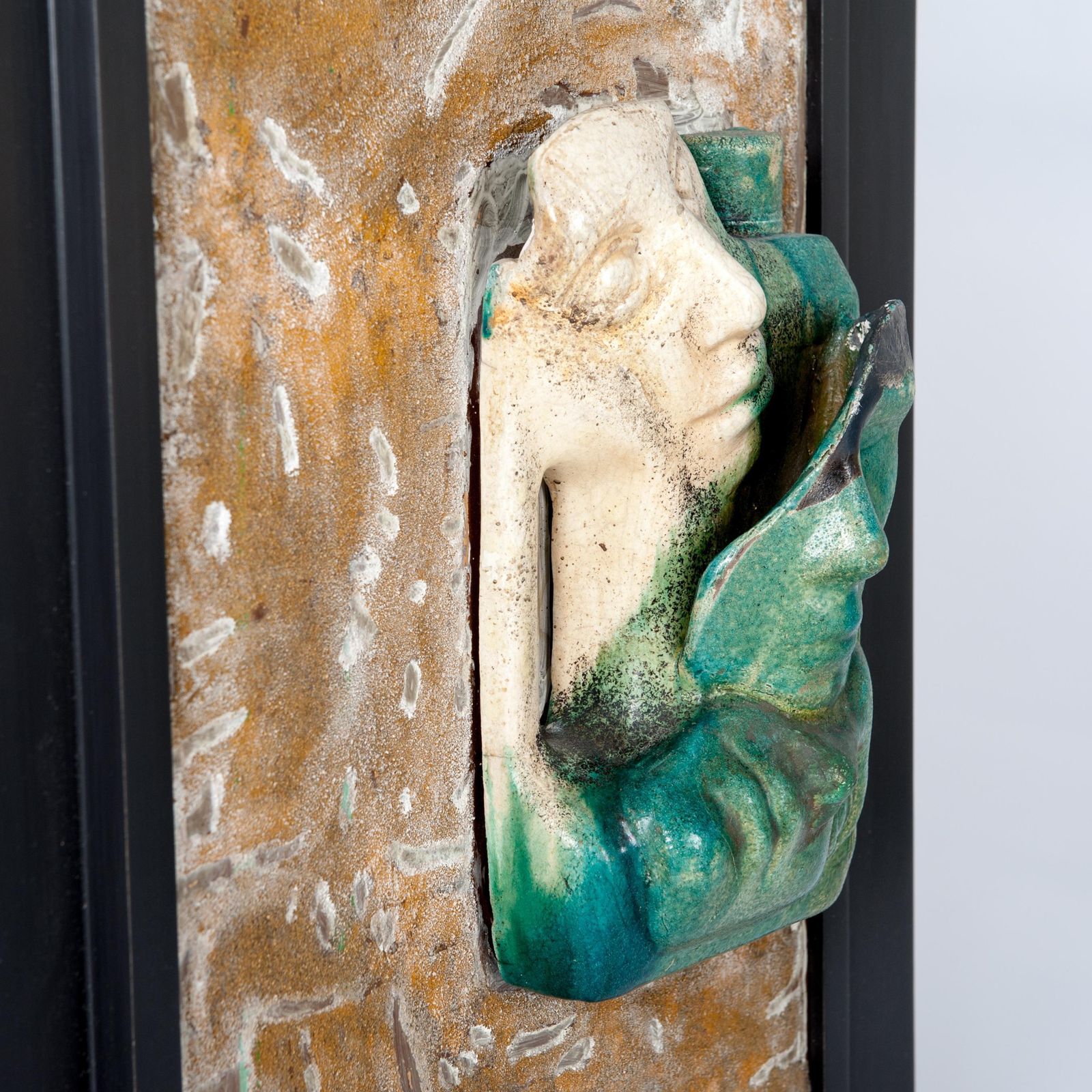Italian Mid Century Ceramic Sculpture Picture Green Beige Grey Monogrammed 1950s photo 2562.0