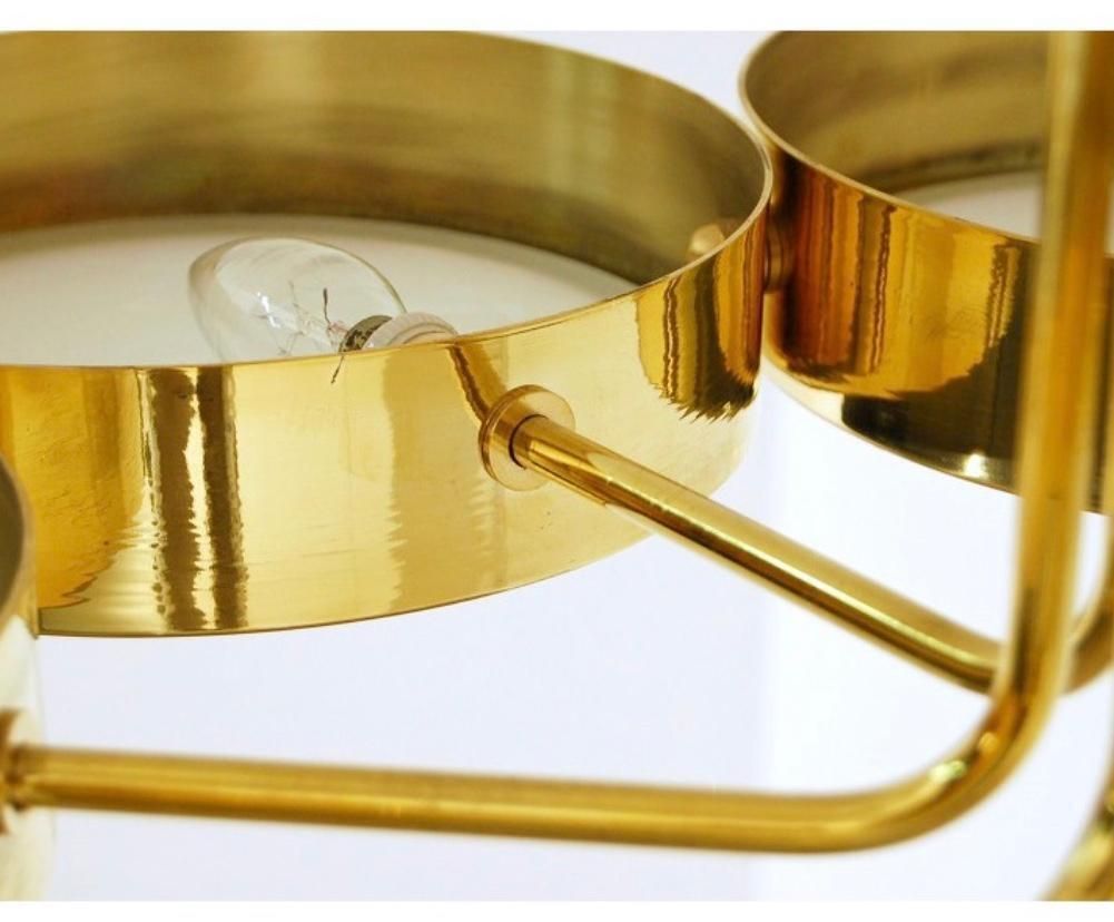 Mid Century Italian Brass, Opal Glass Chandelier 8 Lits From The 1970s photo vinterior