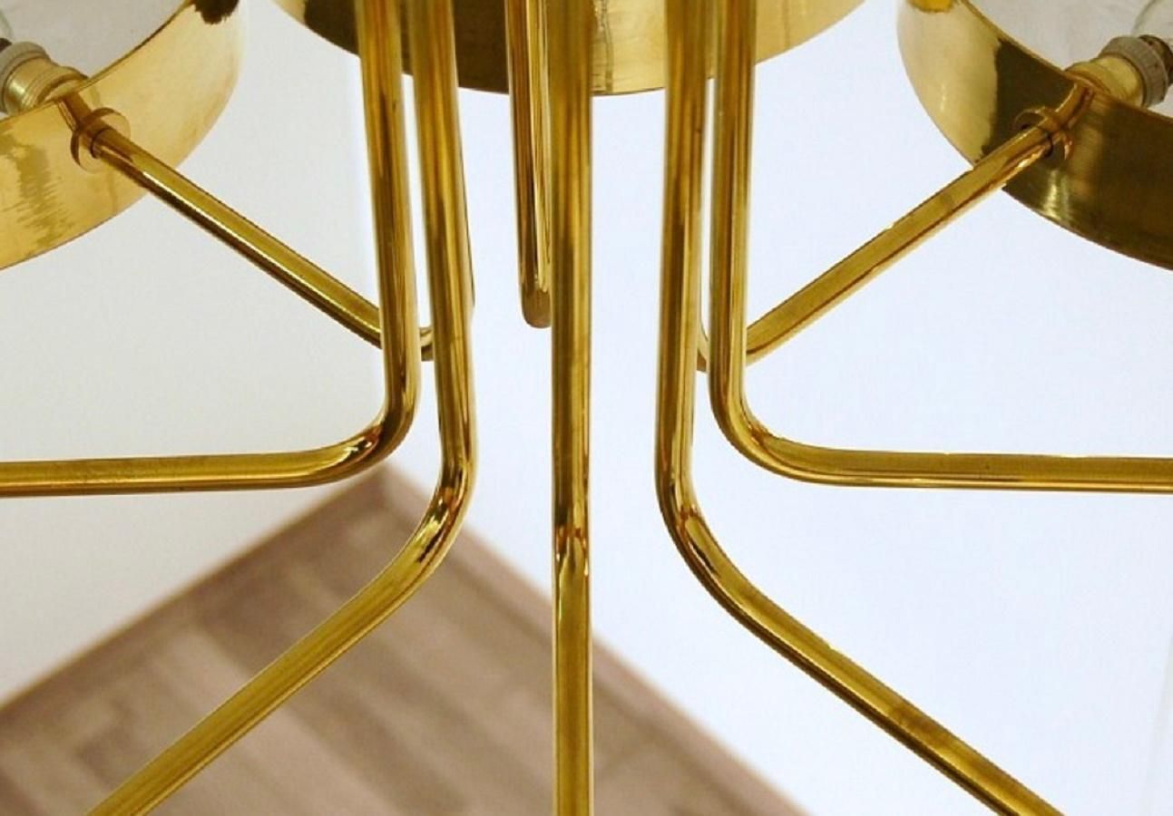 Mid Century Italian Brass, Opal Glass Chandelier 8 Lits From The 1970s photo buy