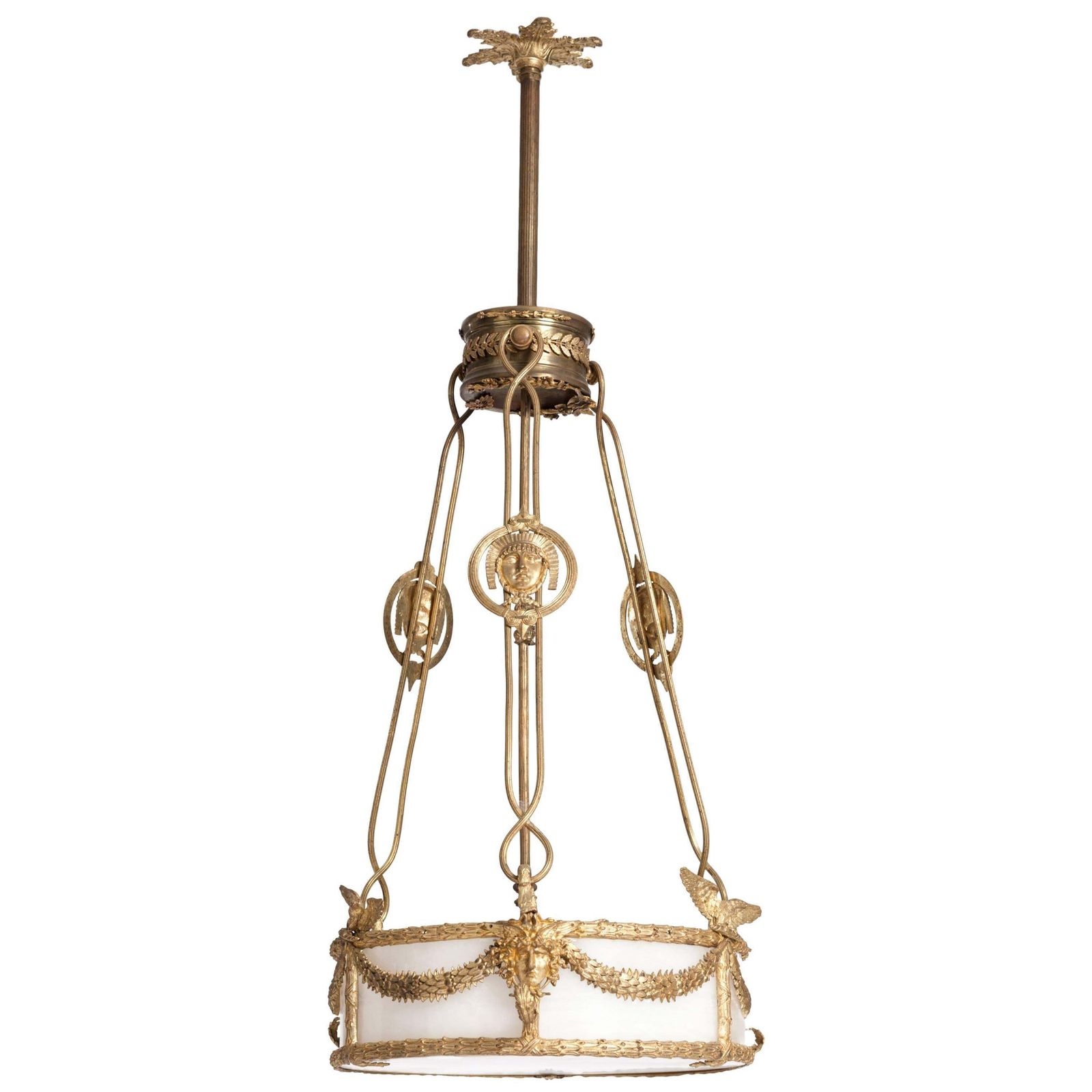 Impressive French Empire Chandelier, Firegilded Bronze With Alabaster 1830s