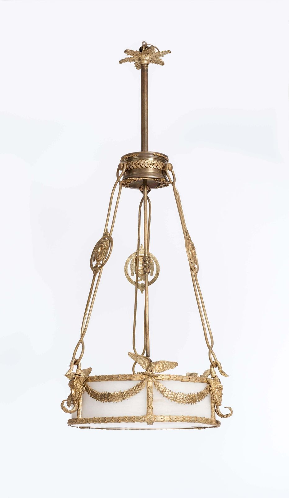 Impressive French Empire Chandelier, Firegilded Bronze With Alabaster 1830s photo furniture