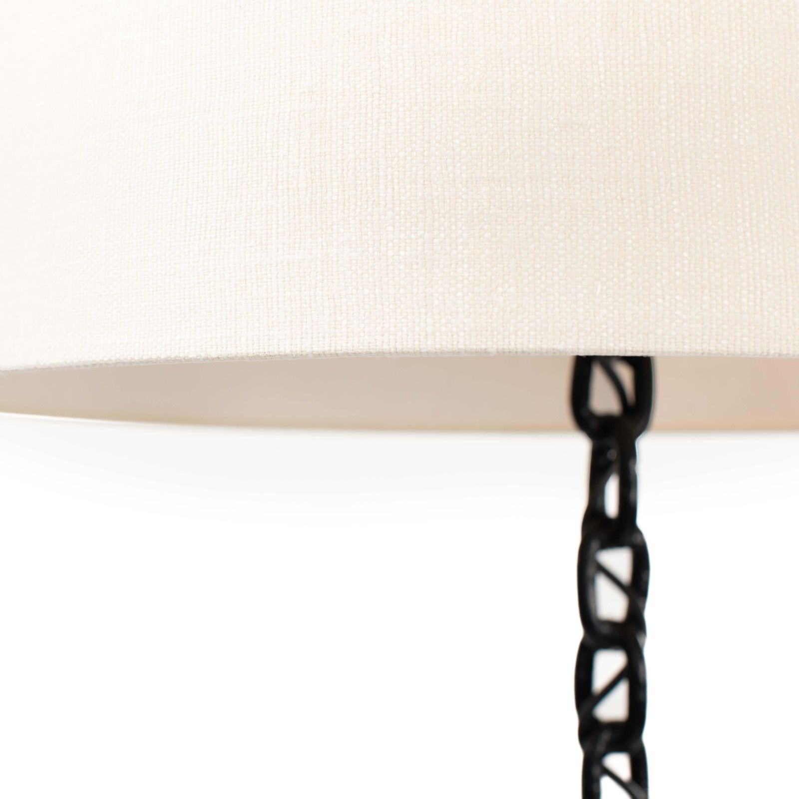 French Brutalist Mid Century Black Iron Chain Floor Lamp White Silk Shade 1960s photo for sale