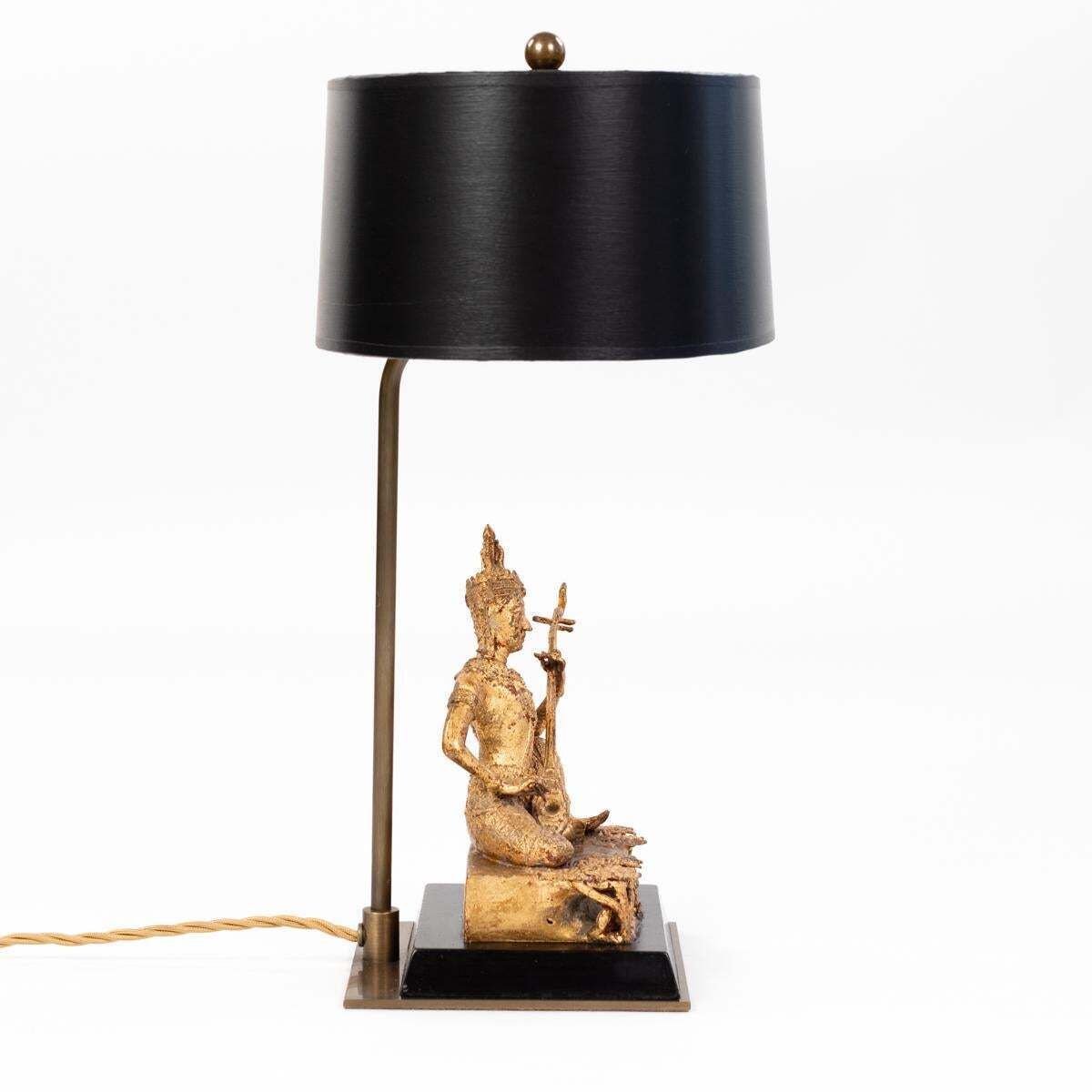 Asian Table Lamp Of A Sitting Temple Musicien Gilded Bronze Thailand 1920s photo 2930.0