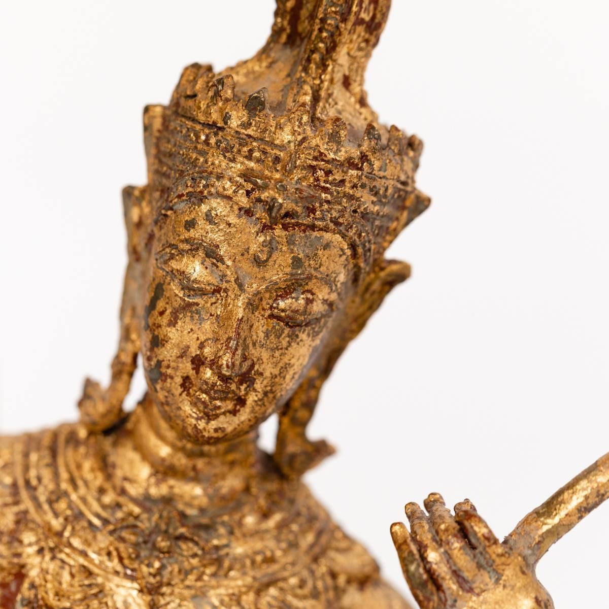 photo vinterior Asian Table Lamp Of A Sitting Temple Musicien Gilded Bronze Thailand 1920s