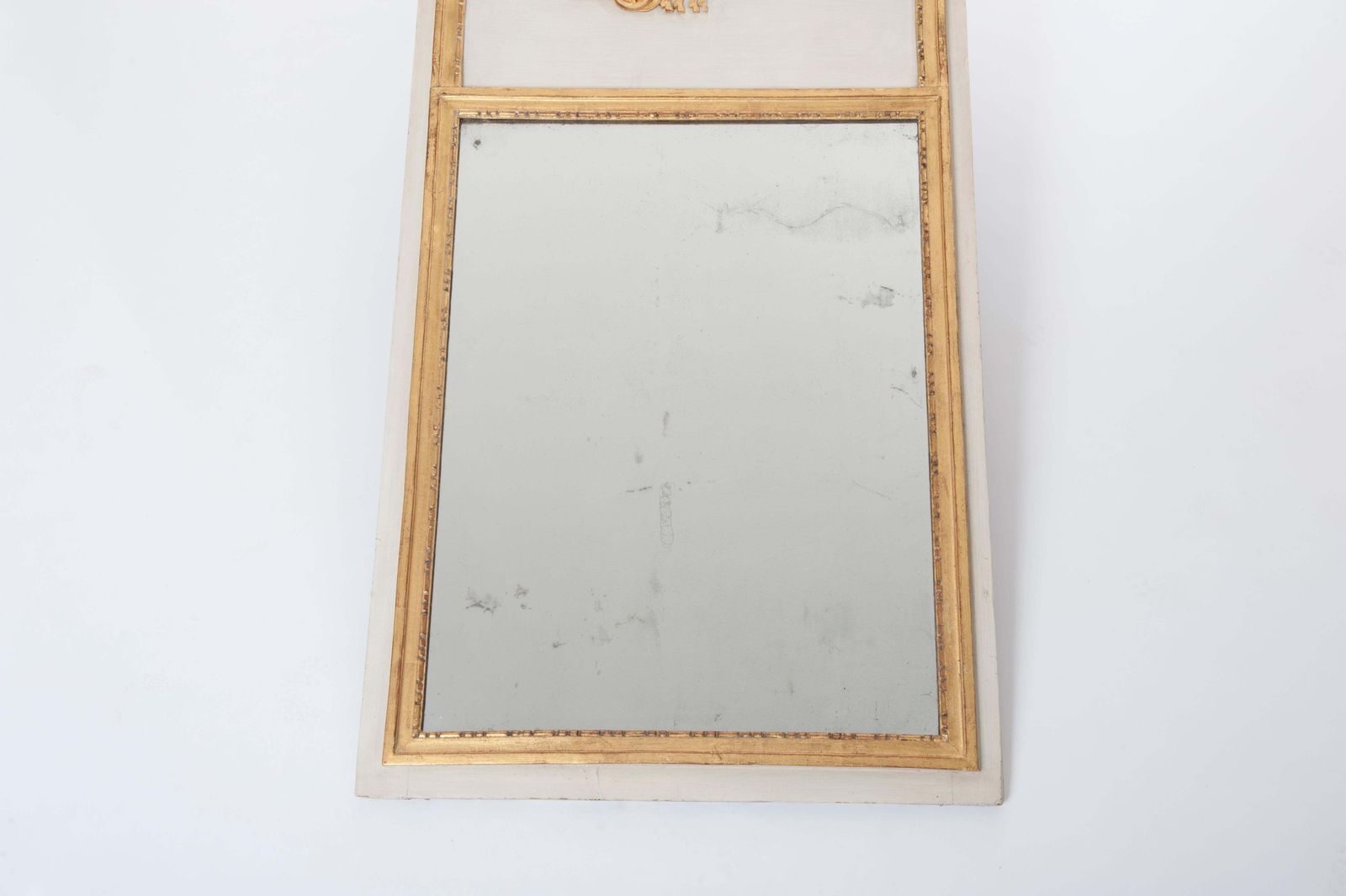 French 18th Century Classicistical Directoire Trumeau/Mirror In White/Gold Paint photo for sale