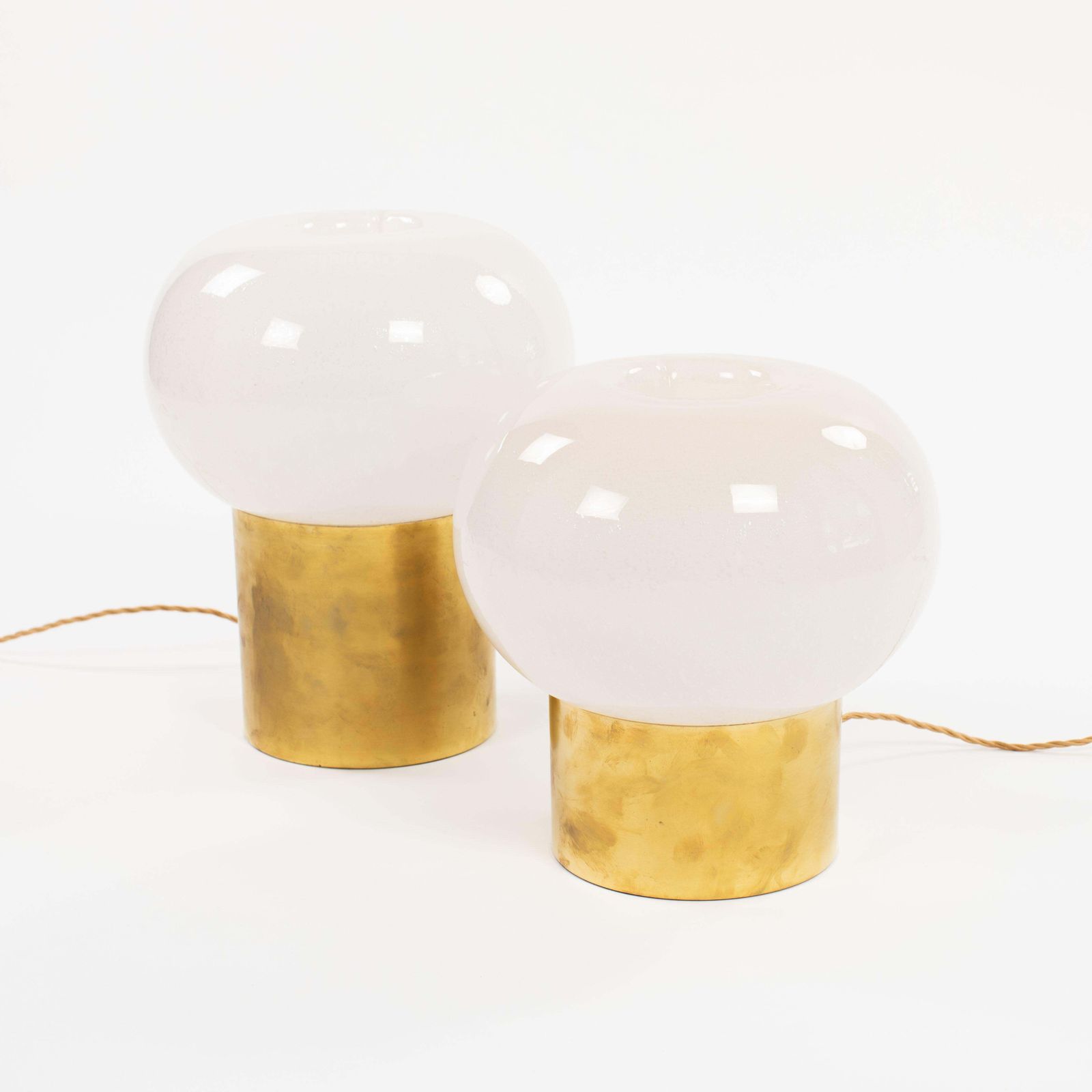 Pair Of Italian Mid Century Brass & Muranoglass Mushroom Shaped Table Lamps 1970 photo furniture