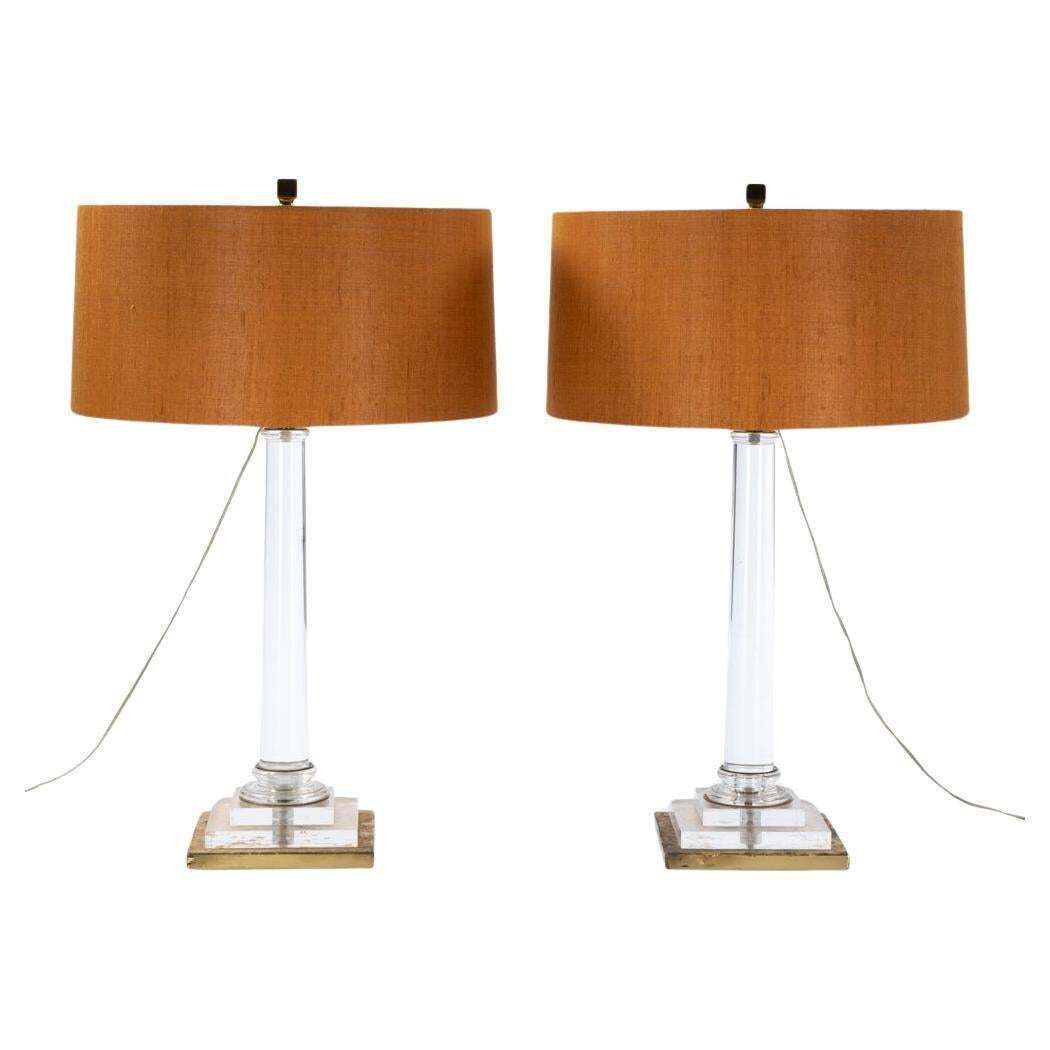 Pair Of Italian Mid Century Acrlyic Table Lamps Gilded Base By F. Loffredo 1970s