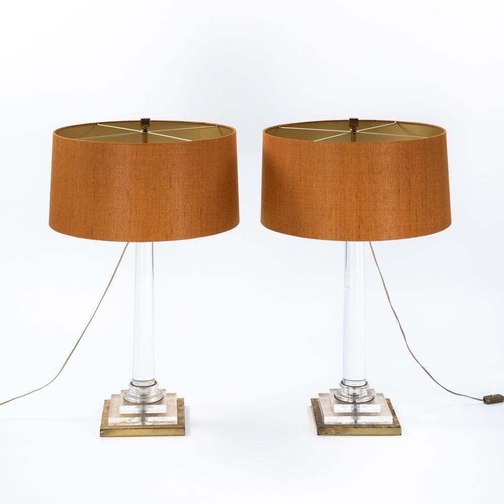 Pair Of Italian Mid Century Acrlyic Table Lamps Gilded Base By F. Loffredo 1970s photo furniture