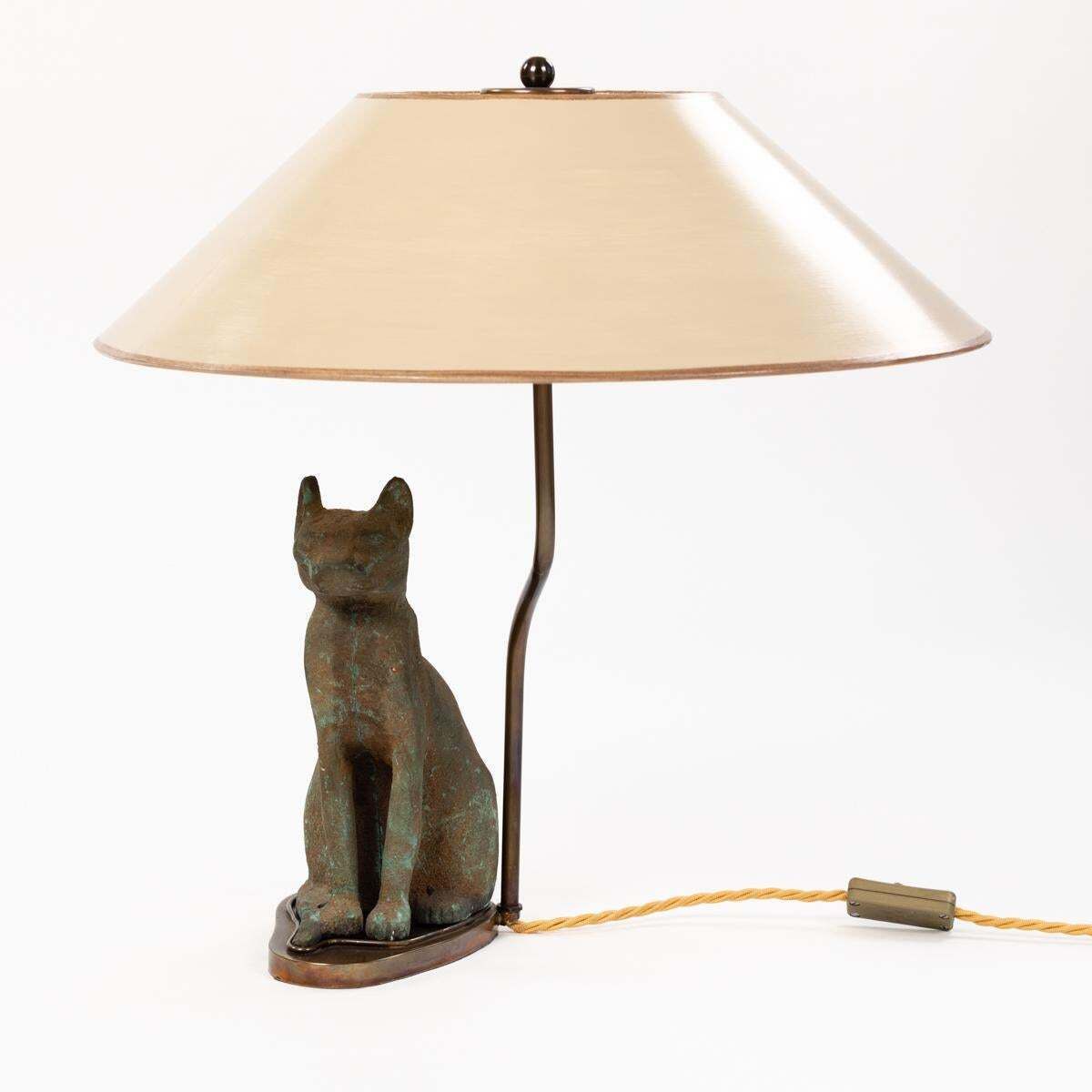 Mid Century Greek Green Bastet Cat God Table Lamp Cast Iron Patinated 1940s photo 2493.0