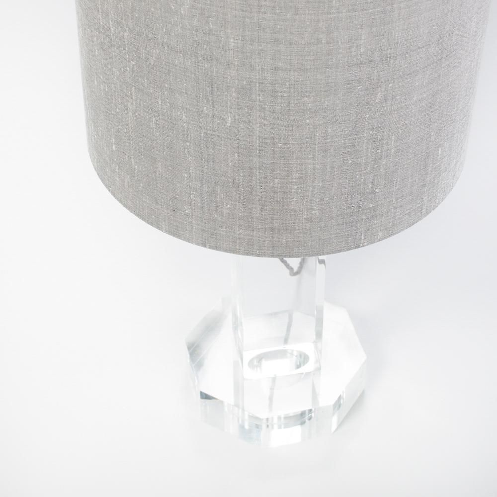Mid Century French Clear Acylic Glass Table Lamp Grey Colored Silk Shade 1960s photo 2751.0