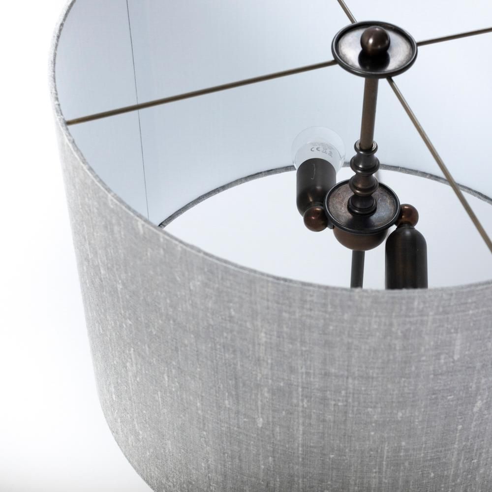 Mid Century French Clear Acylic Glass Table Lamp Grey Colored Silk Shade 1960s photo vinterior
