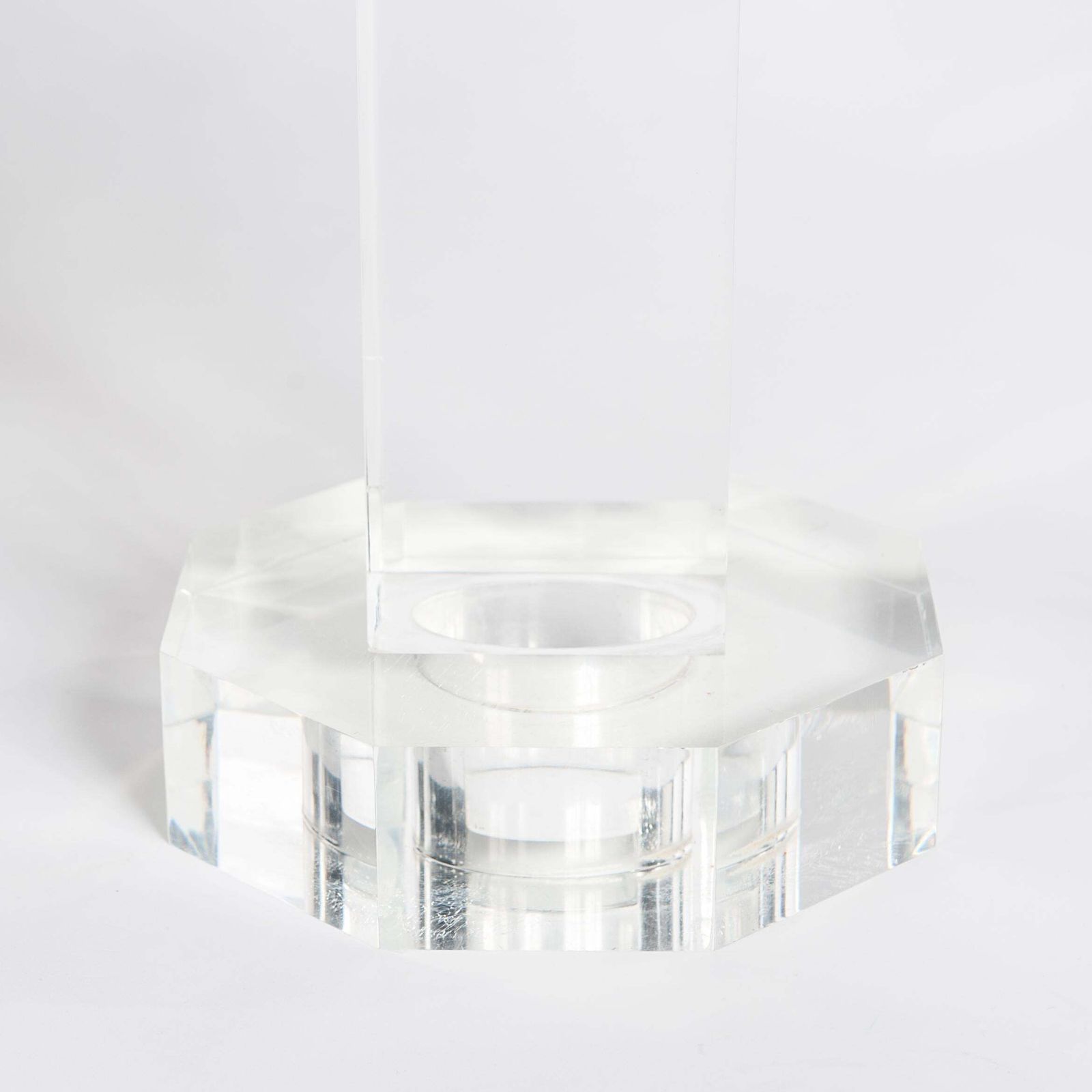 photo furniture Mid Century French Clear Acylic Glass Table Lamp Grey Colored Silk Shade 1960s