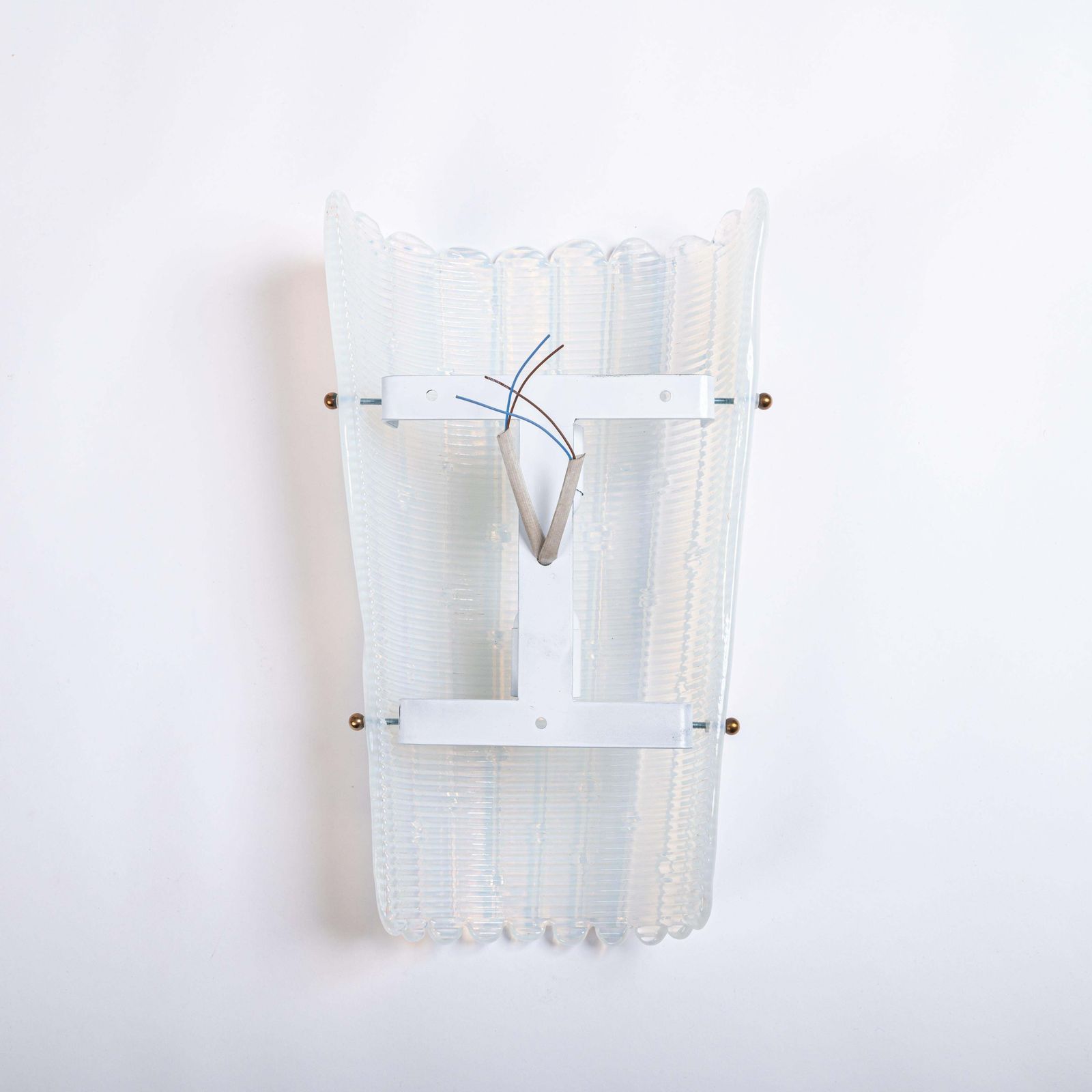 Pair Of Modern, Italian Wall Lights In Opalescent Light Blue Murano Glass, 1980s photo vintage