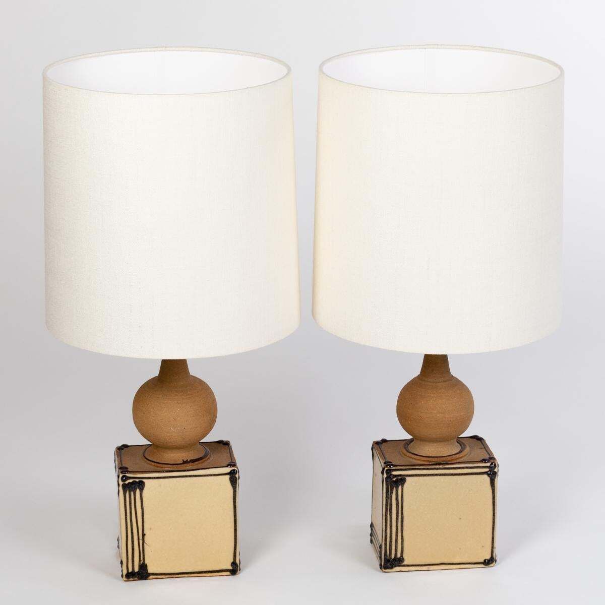 Pair Of Scandinavian Mid Century Ceramic Table Lamps By Heerwegen Denmark 1971 photo for sale