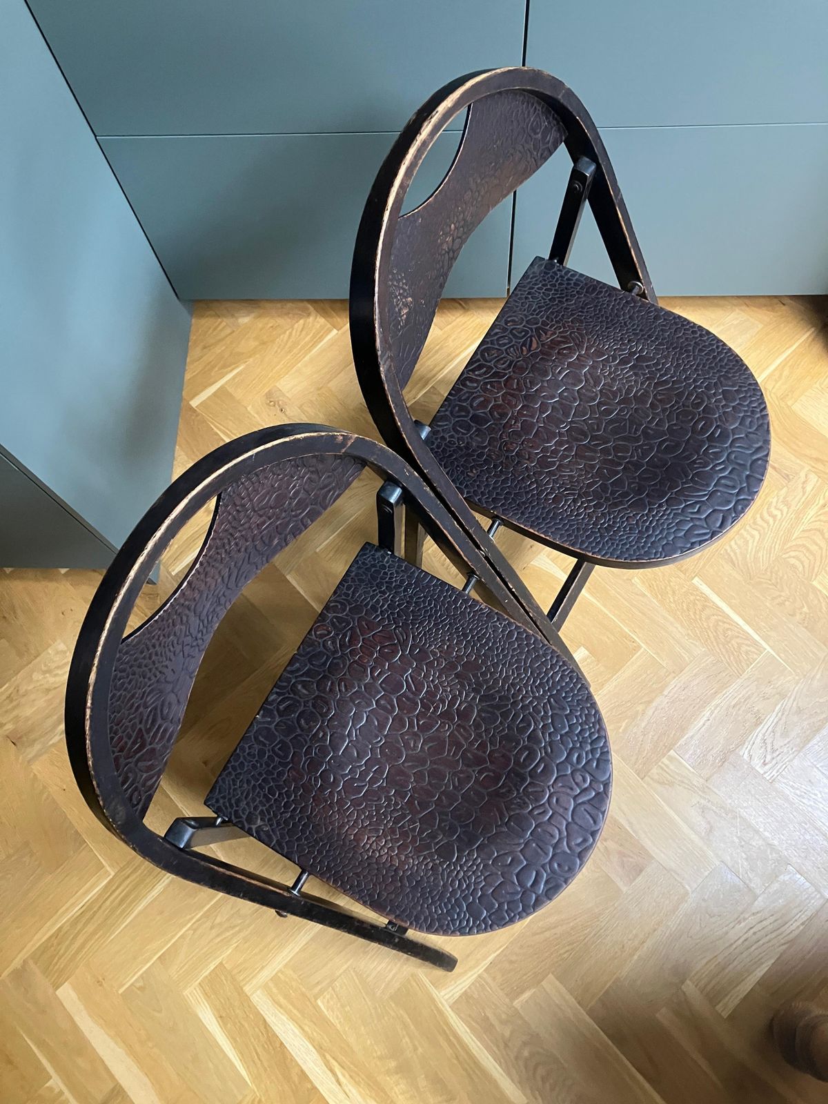 A Pair 1930's Thonet Crocodile Folding Chairs Bauhaus Era photo for sale