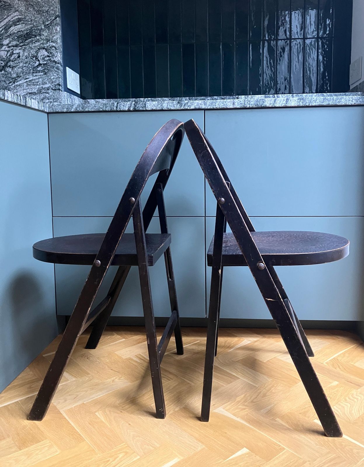 A Pair 1930's Thonet Crocodile Folding Chairs Bauhaus Era photo Furniture
