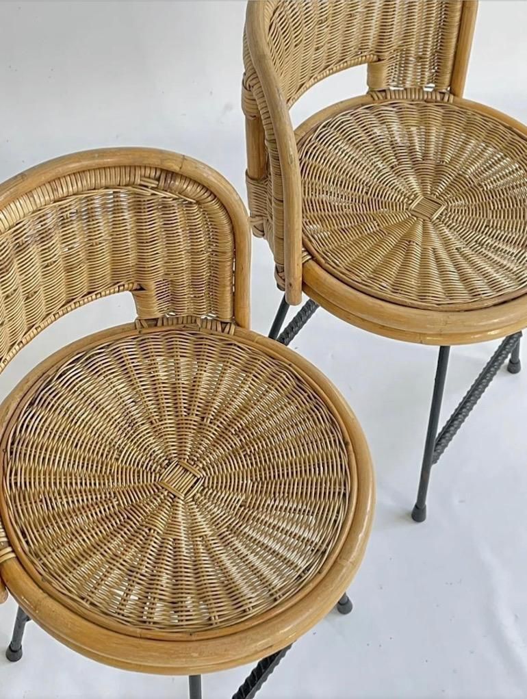 Pair Of Mid Century Franco Albini Style Bamboo, Rattan And Iron Chairs photo for sale