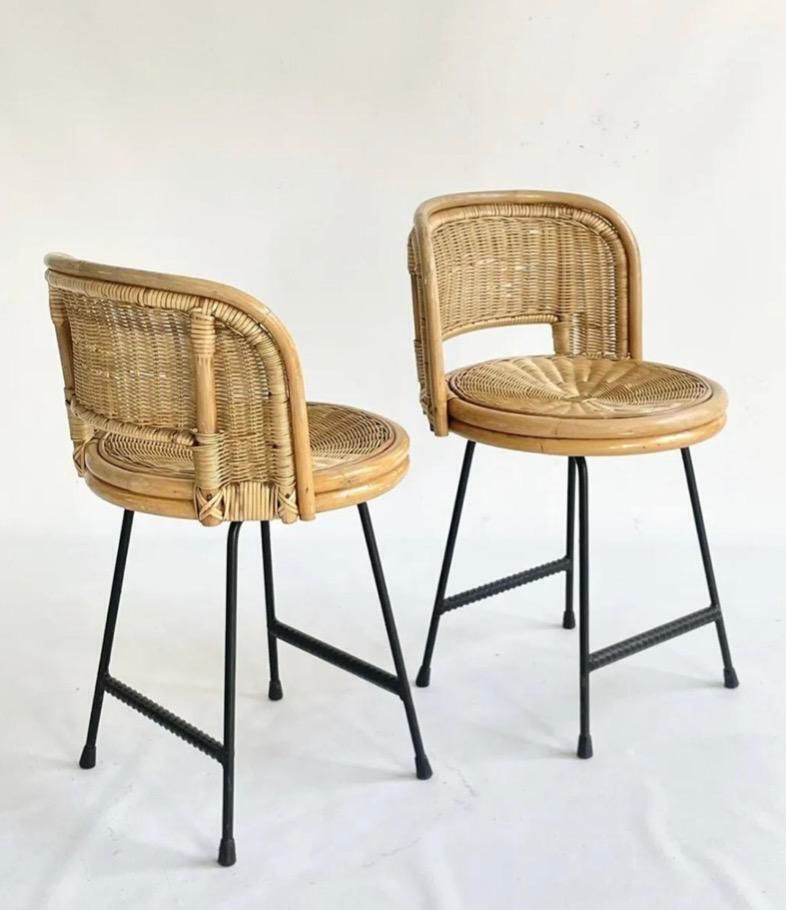 Pair Of Mid Century Franco Albini Style Bamboo, Rattan And Iron Chairs photo 200.0