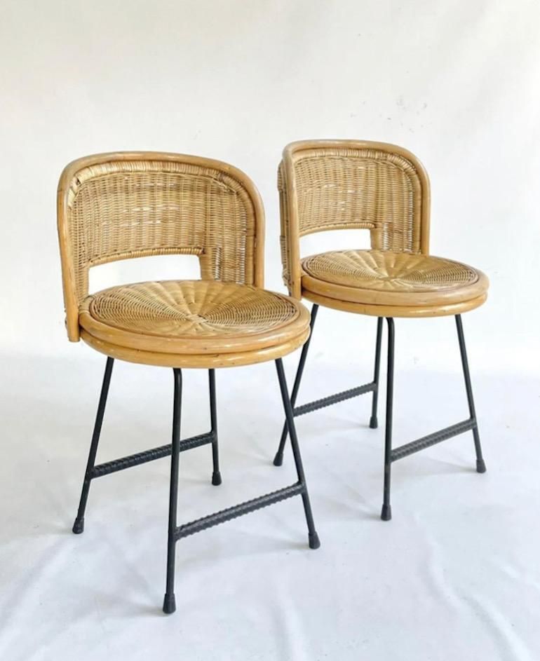 photo furniture Pair Of Mid Century Franco Albini Style Bamboo, Rattan And Iron Chairs