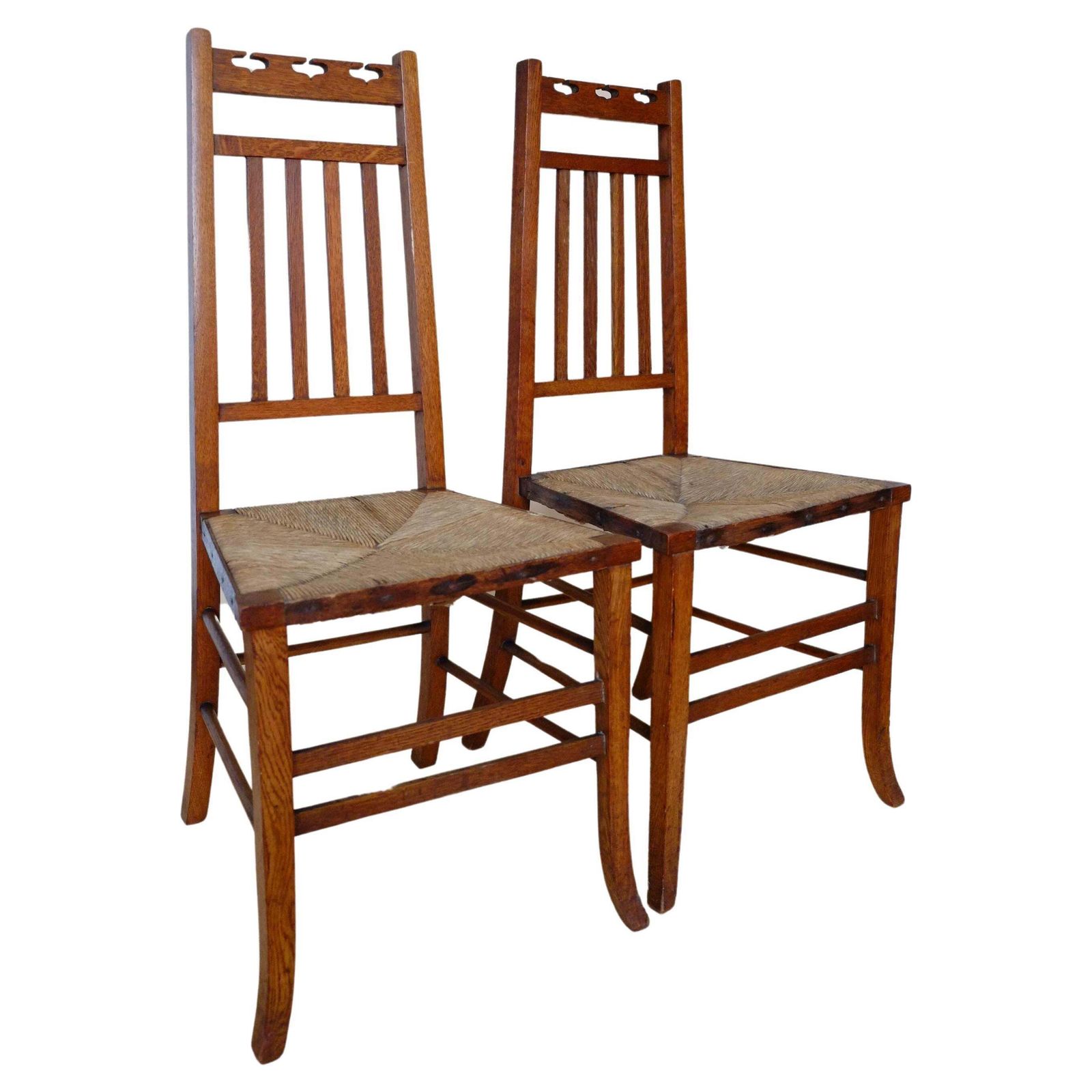Pair Of Glagow School Arts & Crafts Oak Bedroom Side Chairs By E A Taylor