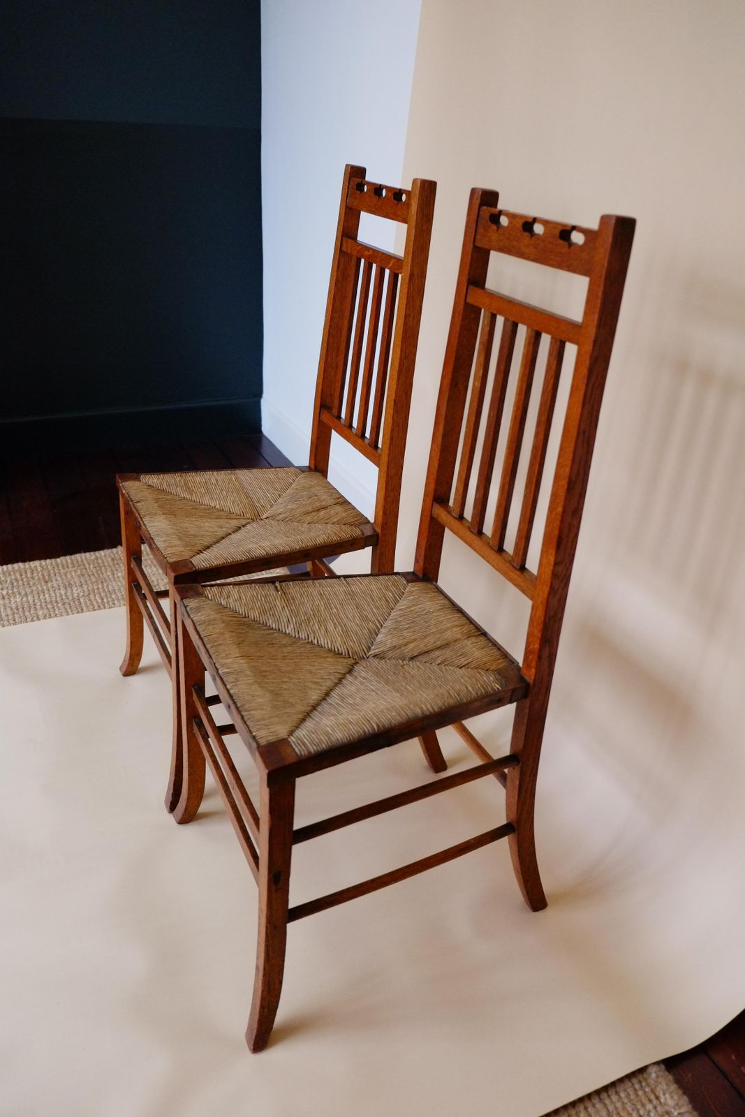 Pair Of Glagow School Arts & Crafts Oak Bedroom Side Chairs By E A Taylor photo 665.0