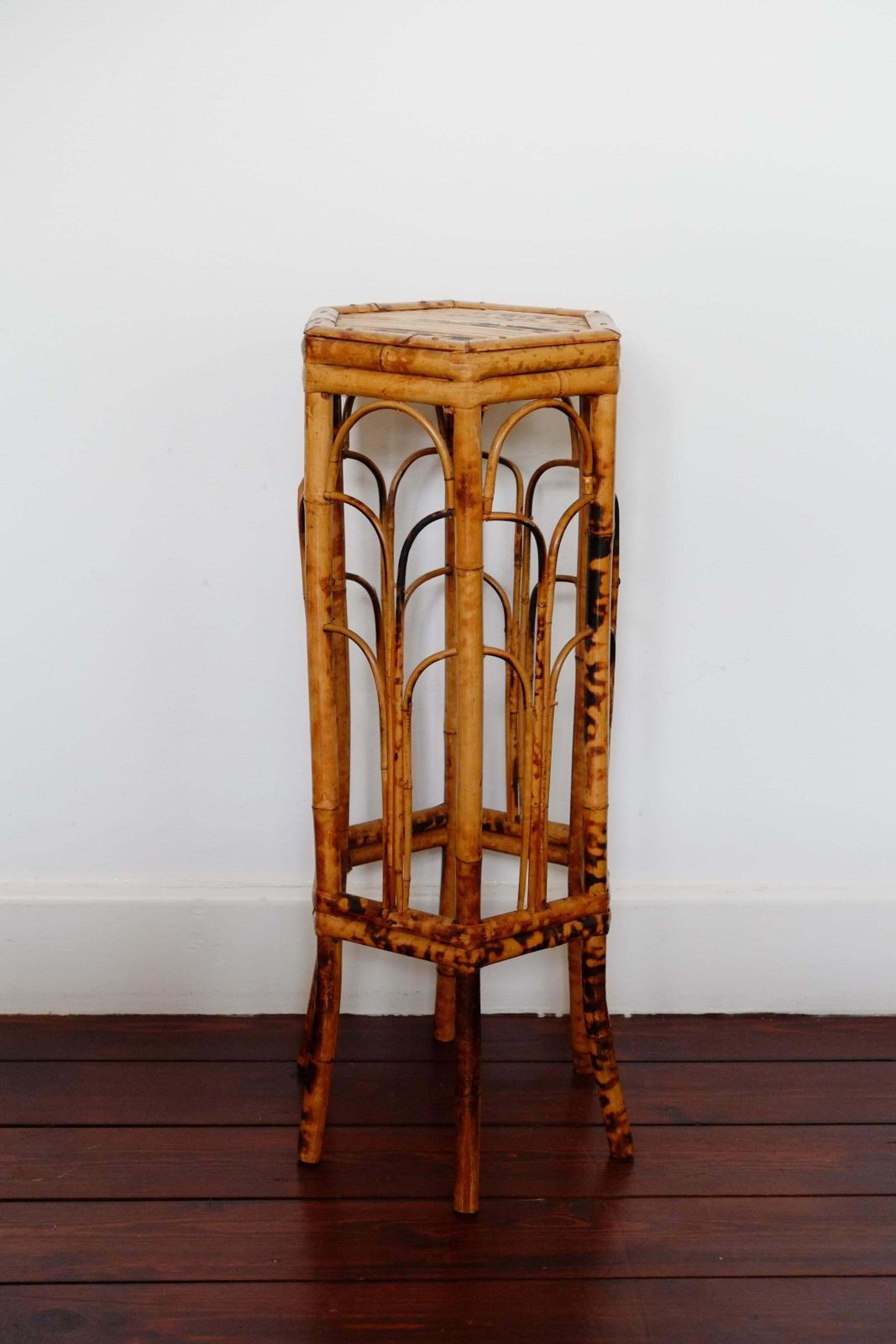 English Victorian Hexagonal Tortoiseshell Bamboo Plant Stand   Side Table photo furniture