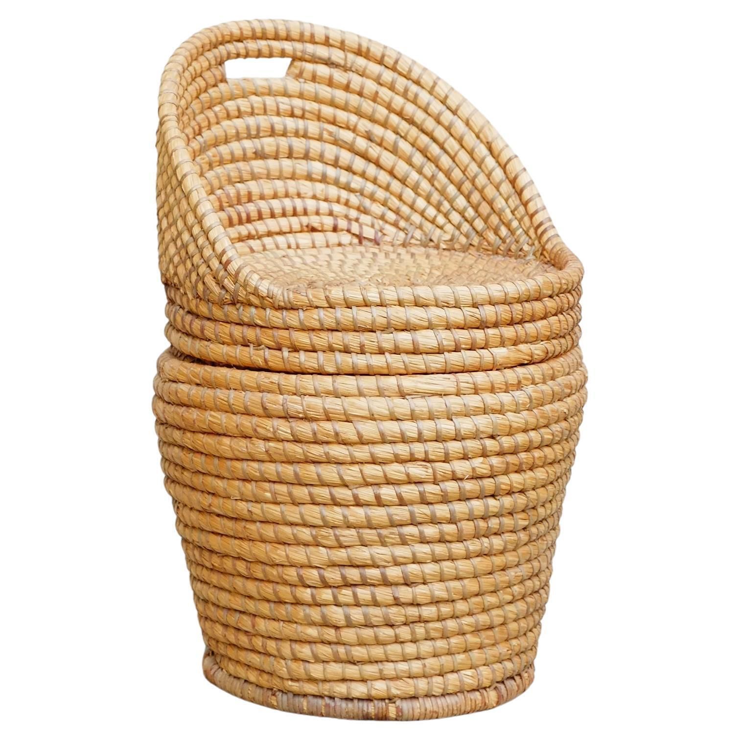 Bohemian Rattan Bedroom Chair   Reeded Hand Woven Straw Basket Chair