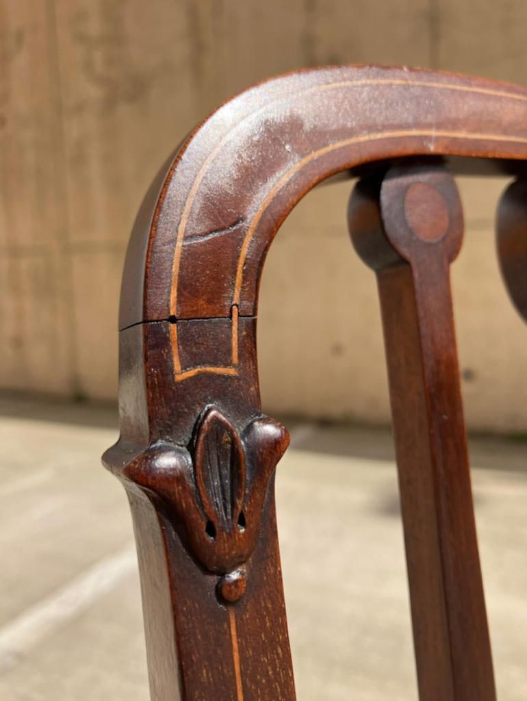 English Inlaid Mahogany Needlepoint Armchair \ Bedroom Side Chair photo vintage