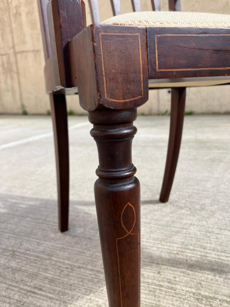 Furniture English Inlaid Mahogany Needlepoint Armchair \ Bedroom Side Chair photo