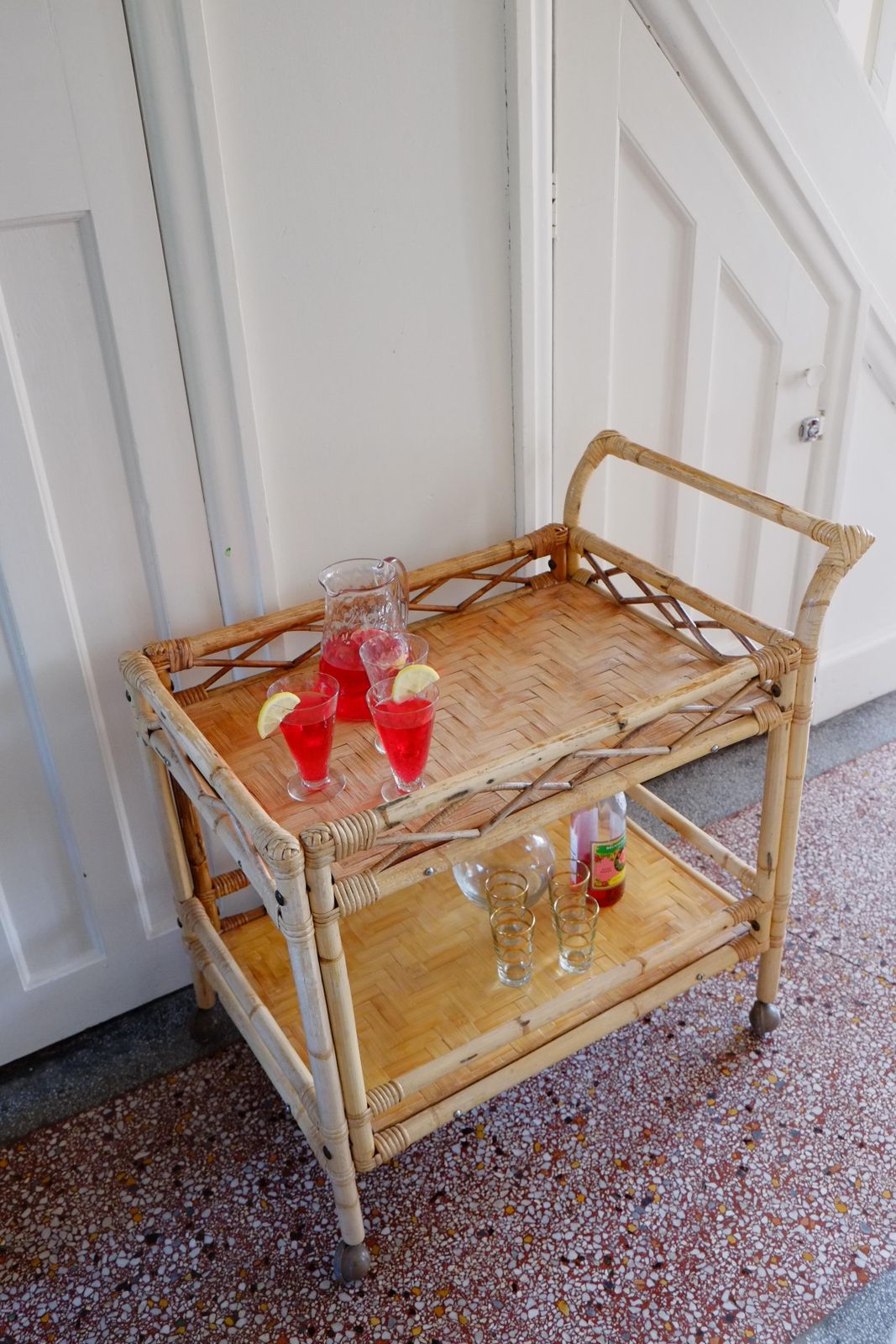 Boho Large Bamboo Rectangular Serving Trolley Drinks Bar Cart photo 483.0