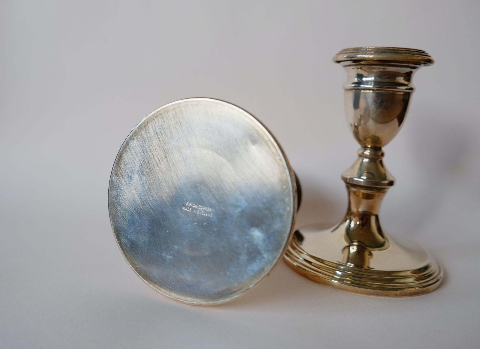 A Pair Of Antique Silver On Copper Candle Holders Made In England photo Home Decor