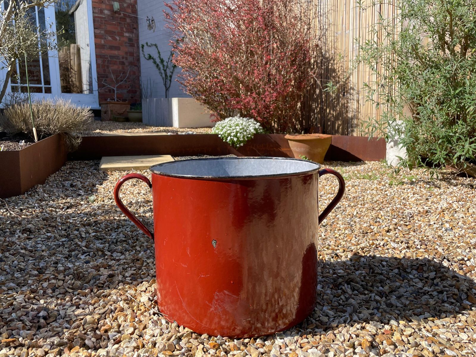 Extra Large Vintage Industrial Oxide Red Enamelled Metal Planter photo Garden Decor